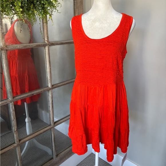 ASOS Design Crinkle Scoop Tiered Mini Dress in Blood Orange - Size US 12 - Picture 1 of 6